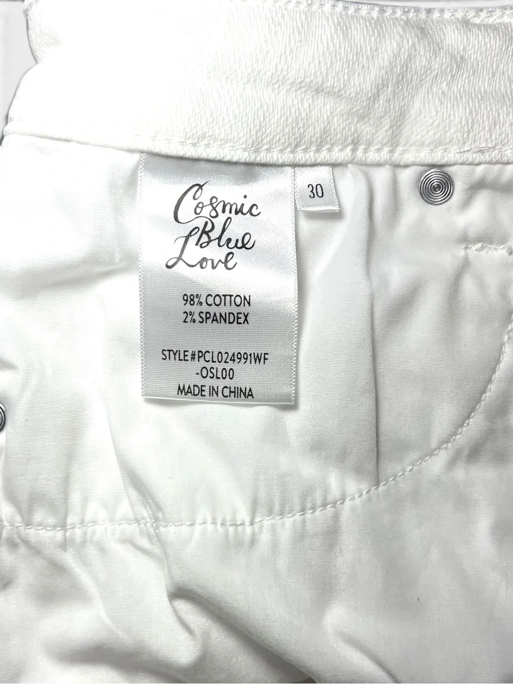 Cosmic Blue Love 3” White Denim Cutoff Shorts Frayed Raw Hem Slit | Women’s 10